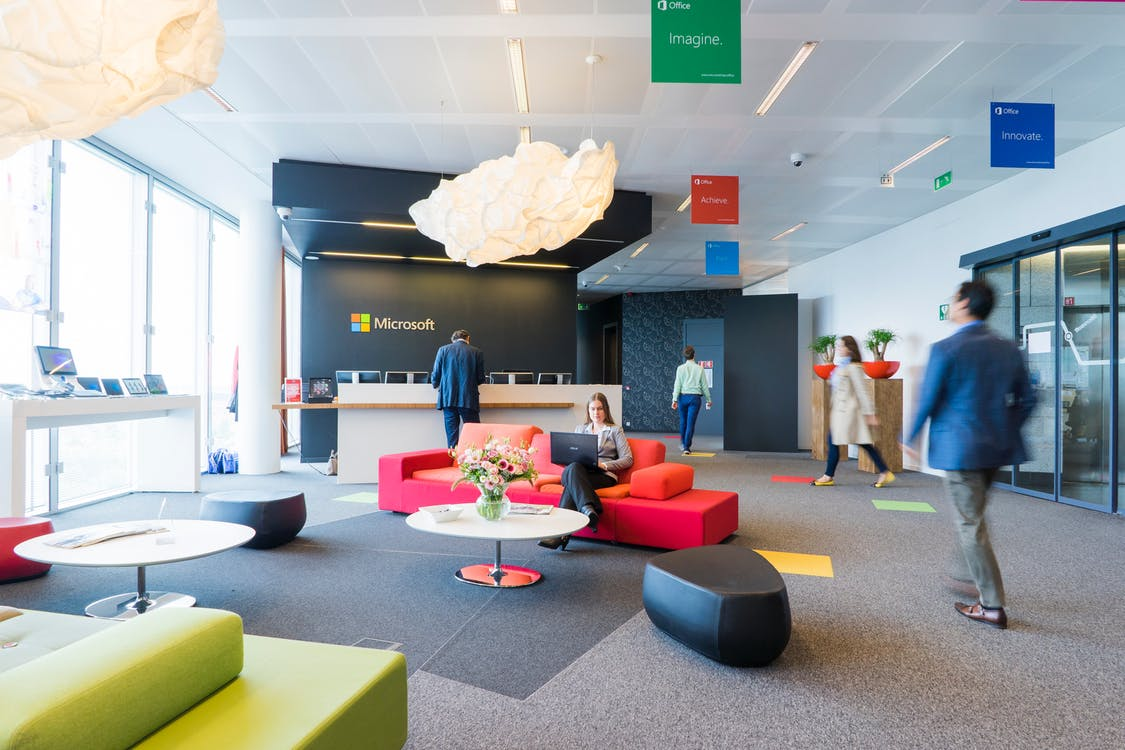 A well-designed Microsoft office with an open floor plan and smart workspaces.