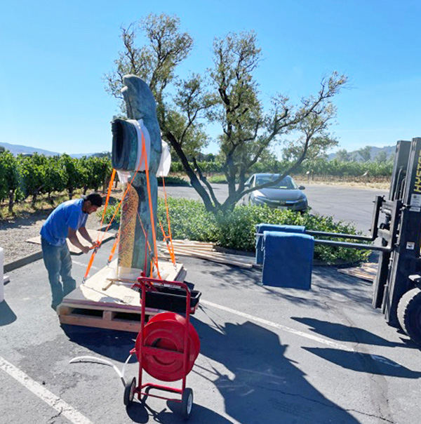 Napa Valley Moving Company packs a statue at Napa Winery