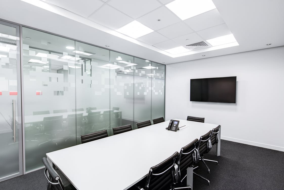 Office conference room with glass windows