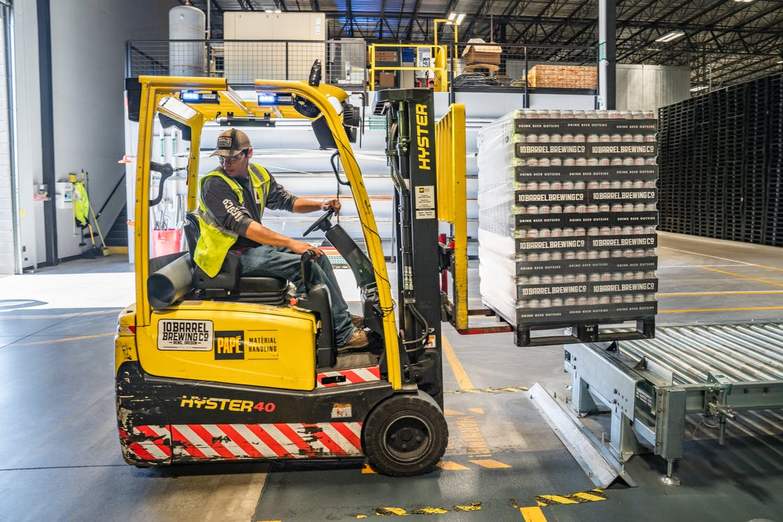 Forklift used to lift items in a warehouse