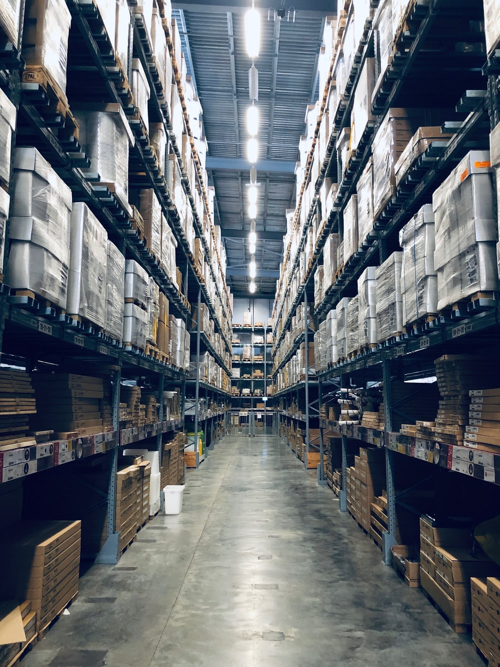  A large warehouse lined with storage boxes  