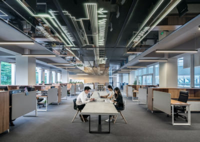 Employees having a meeting in an office