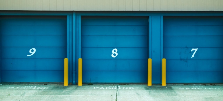 a few blue garage doors 