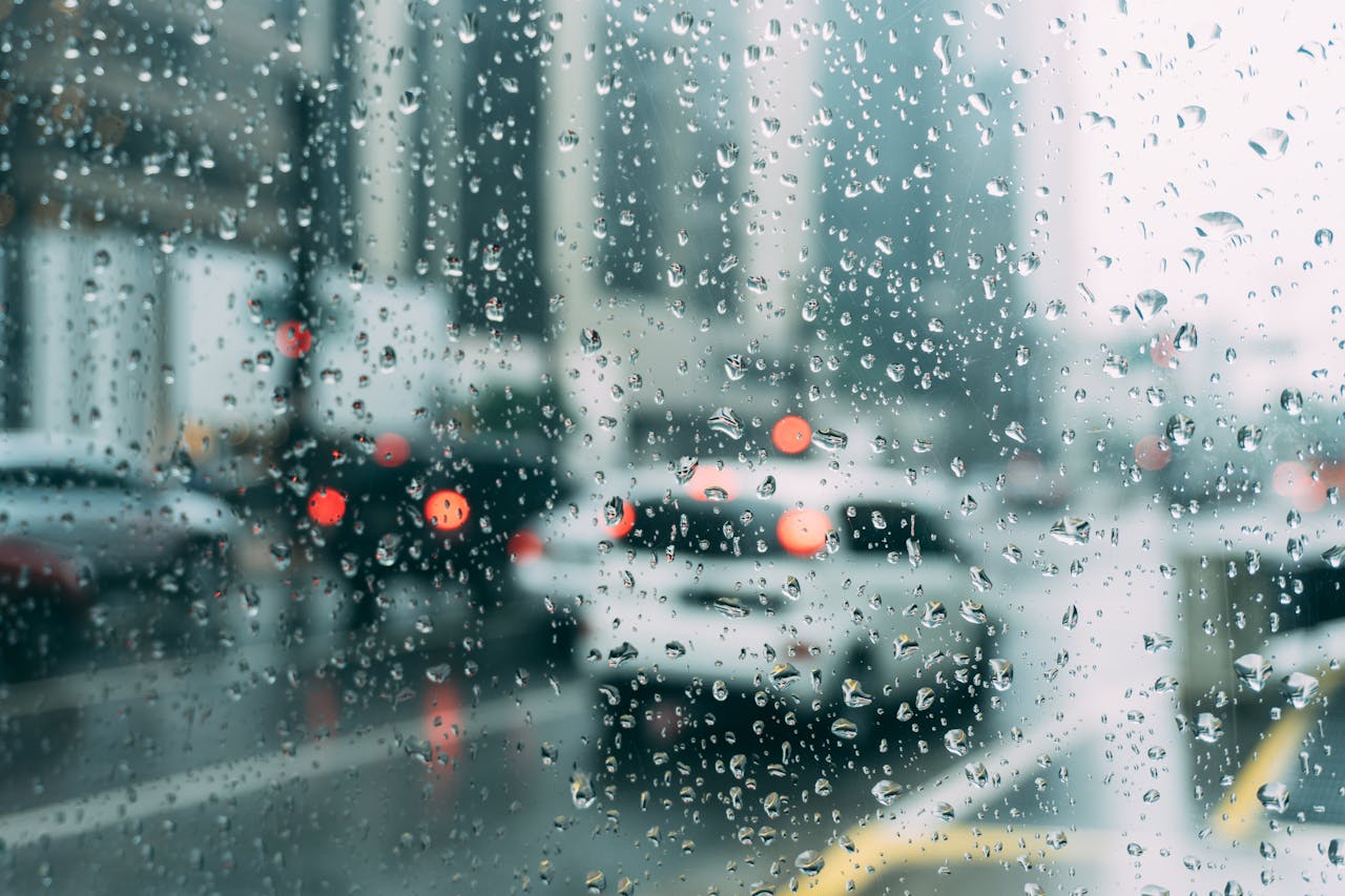 water drops on glass during the winter moving in California