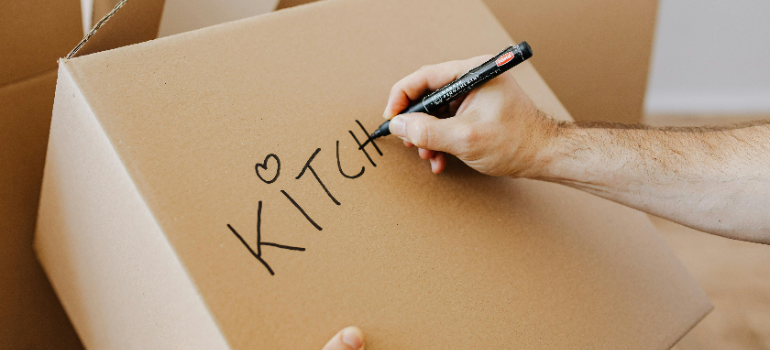 writing kitchen on a box