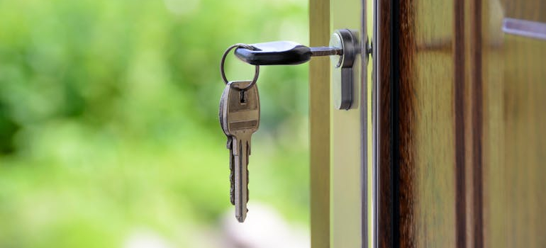 a key in a door lock