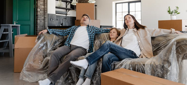 a family enjoying their new home after moving to the Bay Area for a job