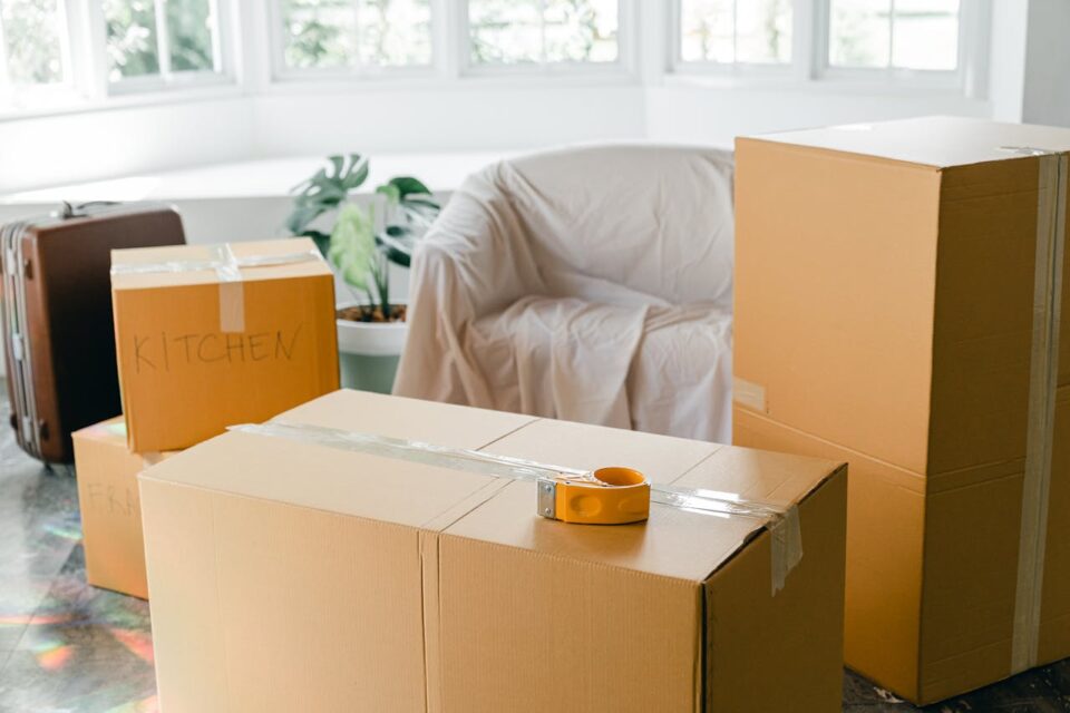 packed carton boxes before moving