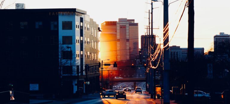 a city during the sunset