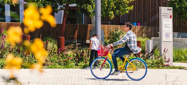Outdoor Scene with Cyclist and Visitor