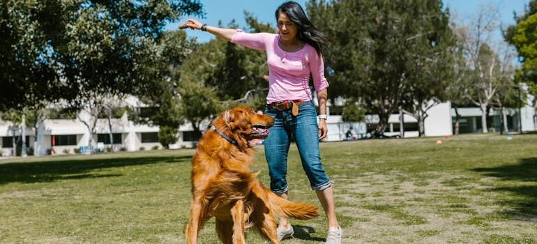 A Woman Plying with Her Pet Dog at a Park